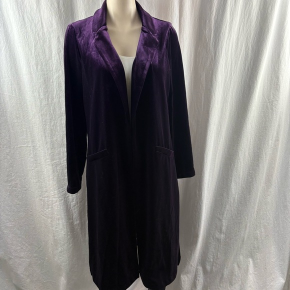Anthropologie Skies are Blue ~ Plush Velvet Duster Coat in Dark Plum M - Picture 4 of 14